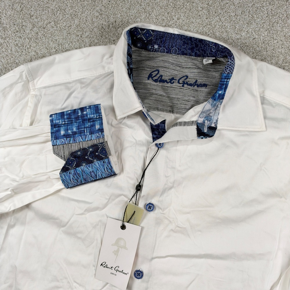 NEW Robert Graham Righteous Shirt Mens M White Dragon Print Cuffs